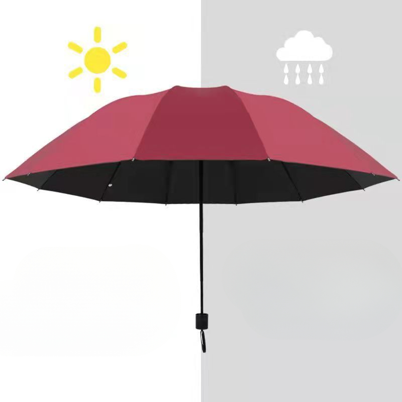 Paraguas plegable extra grande con doce varillas, tela resistente al viento y a la lluvia, adecuada tanto para días soleados como lluviosos, fácil de llevar: Rojo