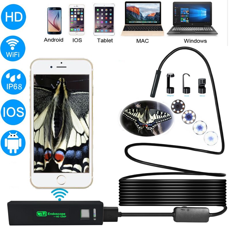 Hd 1200P Wifi Endoscoop Camera Usb IP68 Waterdichte Borescope Semi Stijve Buis Draadloze Video Inspectie Voor Android/ ios: 3m / 1200P hard Cable