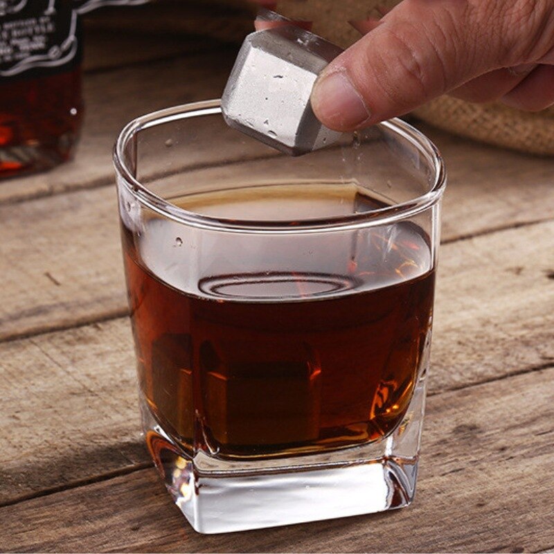 Whiskey Stainless Steel Ice Cubes Wine Cooler Reusable Ice Cubes 2 4 6 8 Pecs Whiskey Wine Metal Ice Cubes Stainless Steel