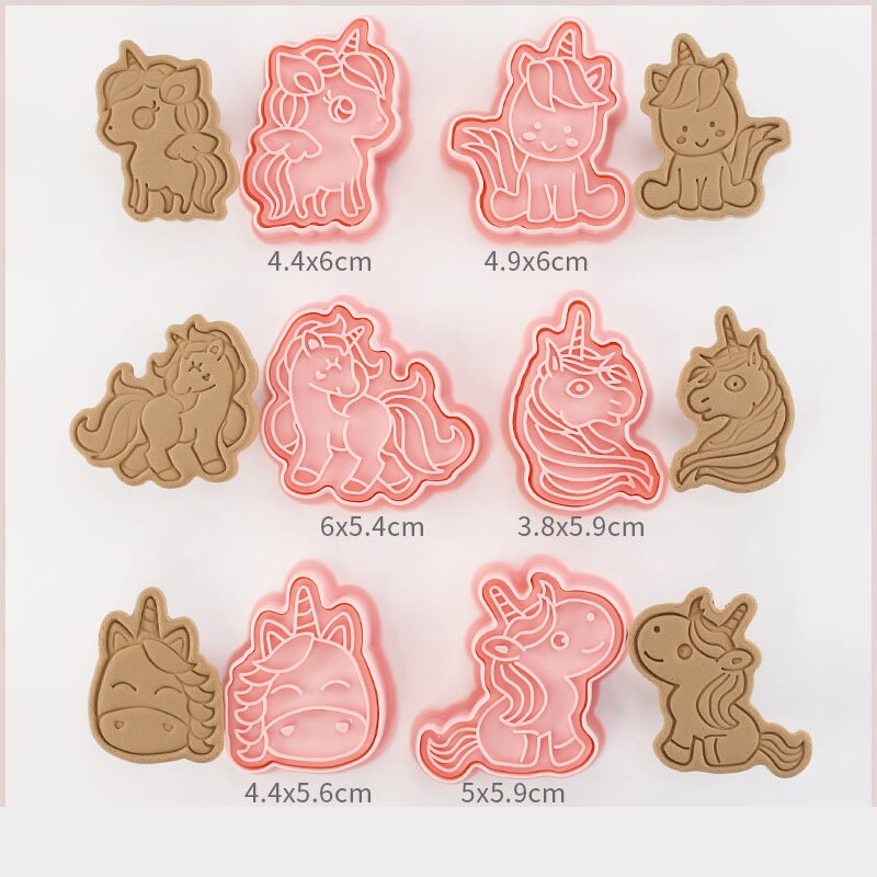 Enhjørning form sett med kakeutstikkere 3d tegneserieform plastpressing moro baking molding enhjørning kakeform