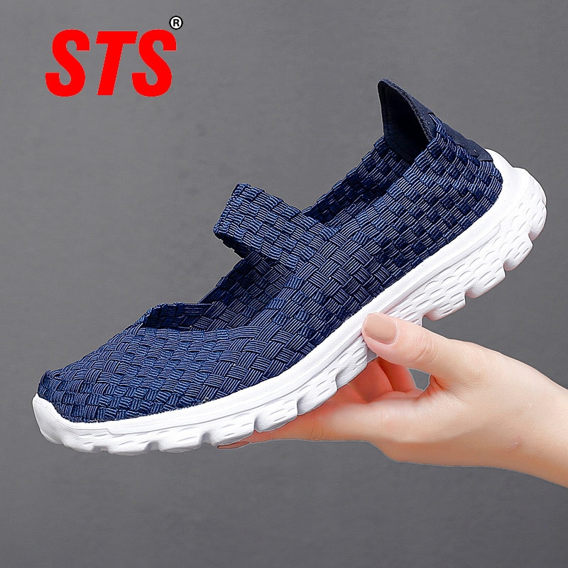 Sts Vrouwen Schoenen Zomer Casual Flats Ademen Vrouwelijke Sneakers Geweven Wandelschoenen Instappers Dames Loafers Handgemaakte Schoenen Maat 35-40