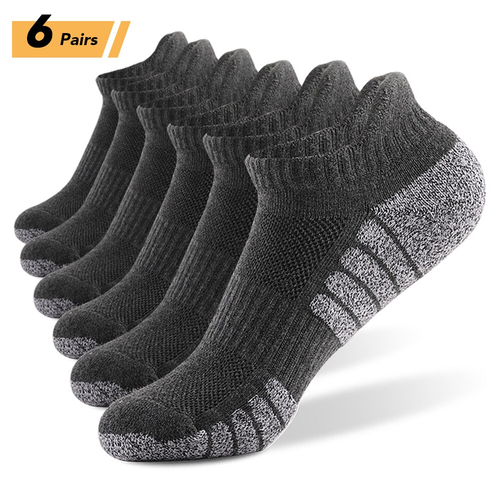 6 Pairs Sports Ankle Socks Athletic Low-cut Socks Thick Knit Autumn Winter Socks Outdoor Fitness Breathable Quick Dry Socks: Dark Grey / L