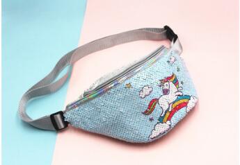 ZFF & WGM bolsa de cintura de lentejuelas con estampado de unicornio a la riñonera para niños bolsa de pecho de dibujos animados bolsa de viaje al aire libre bolsillo teléfono: 14