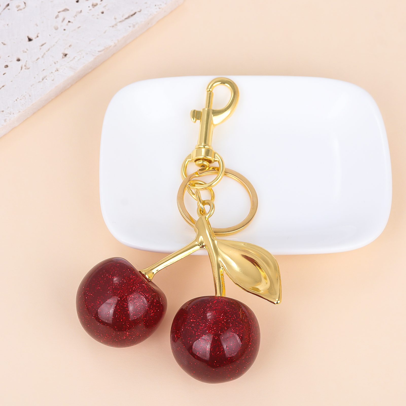 Delicious Red Cherry Keychain Summer Fruits Cherries Pendant Keyring For Women Men Jewelry Bag Key Accessories