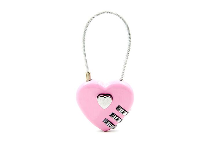 Zink legering wire reb adgangskode lås mini kærlighed hjerte form adgangskode hængelås rejse bagage pakke adgangskode lås: 4