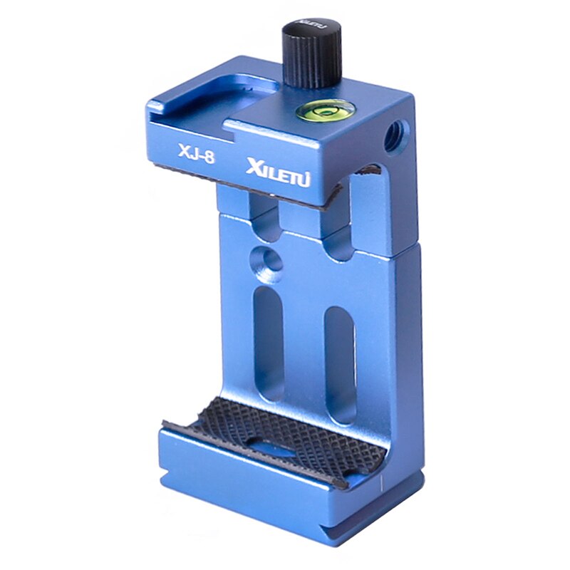 XILETU XJ-8 Tripod Head Bracket Mobile Phone Holder Clip For Phone Flashlight Microphone With Spirit level and Cold Shoe Mount: Blue