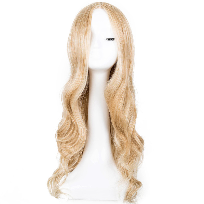 Peruca loira fei-show de cabelo sintético, fibra resistente ao calor, longo, encaracolado, comprimento médio, para mulheres, traje feminino, festa, salão de beleza: Blonde