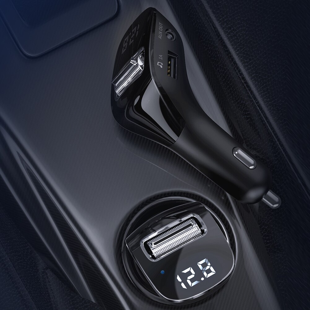 F40 FM Transmitter Wireless Modulator Bluetooth 5.0 AUX-out Handsfree Car Kit U Disk MP3 Player Dual USB Charger