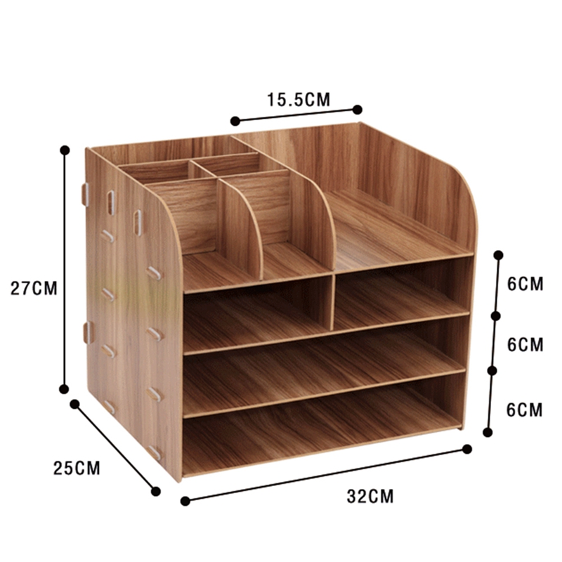 Wooden DIY Assemble Desktop Organizer Office Desk Organizer Drawer File Holders for Office Desktop Magazine File Organizer