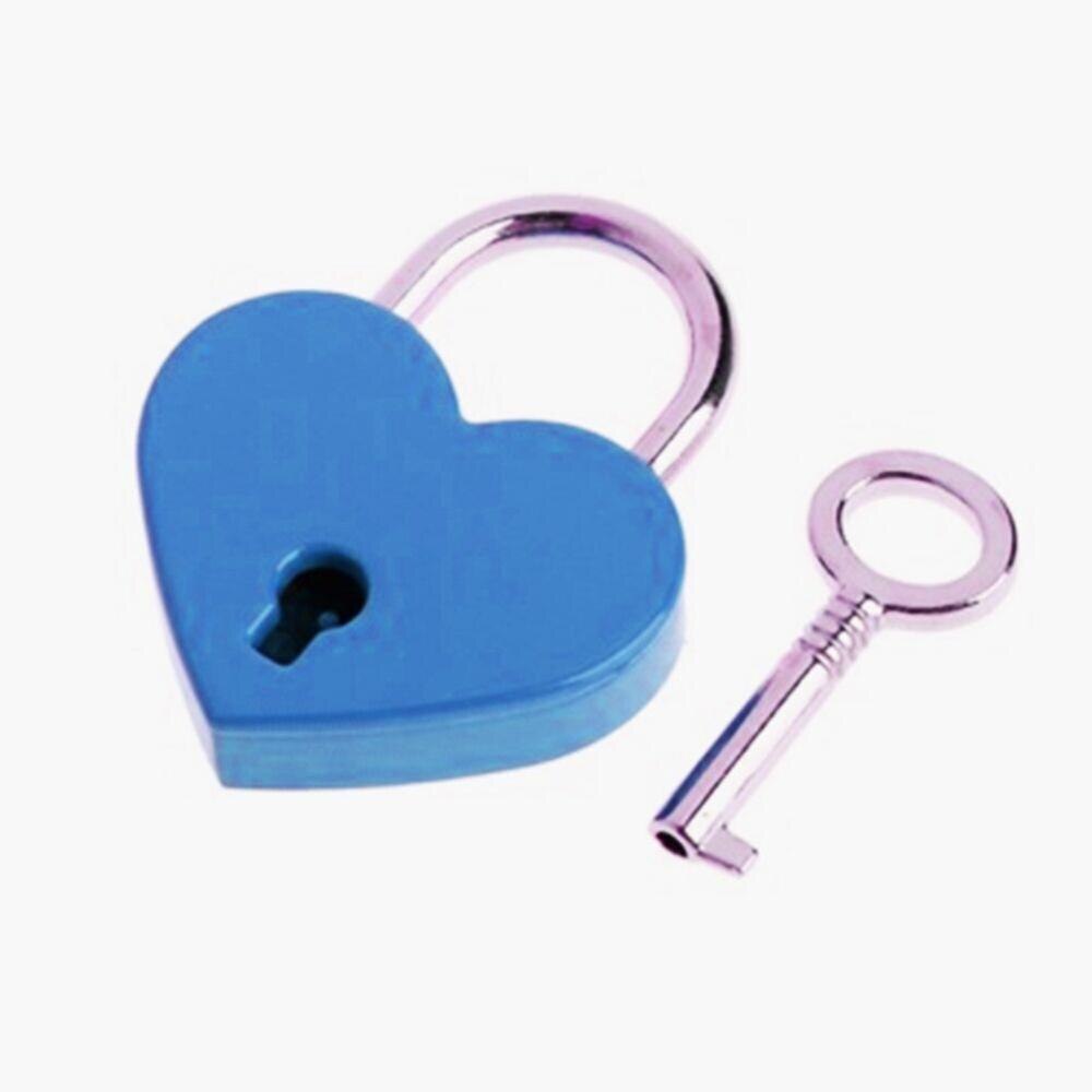 1 pièce coeur rétro métal mini cadenas sac valise valise clé serrure avec clé: Bleu