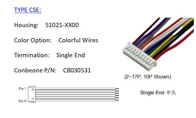510211500 kabels, molex pico blade serie 1.25mm pitch , 51021-1500, 15p kabels, standaard verkrijgbaar: Blauw / 0.9m
