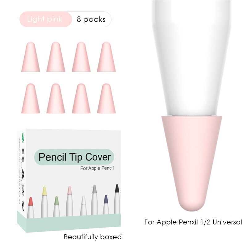 Kdd 8- piece cover compatible with apple pencil 1stnd and 2ndnd generation silicone nib cover for ipad pencil stylus pen cover: A