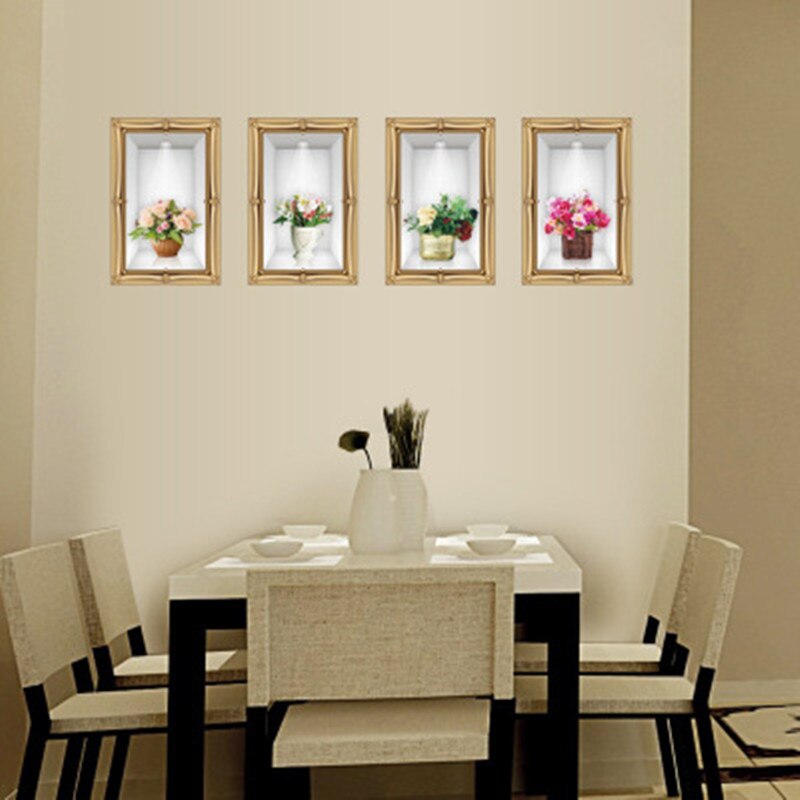 3D Flower Basket Floral Vase Wall Stickers Kitchen Living Room Bedroom Poster Living Room Decorating DIY Home Decoration