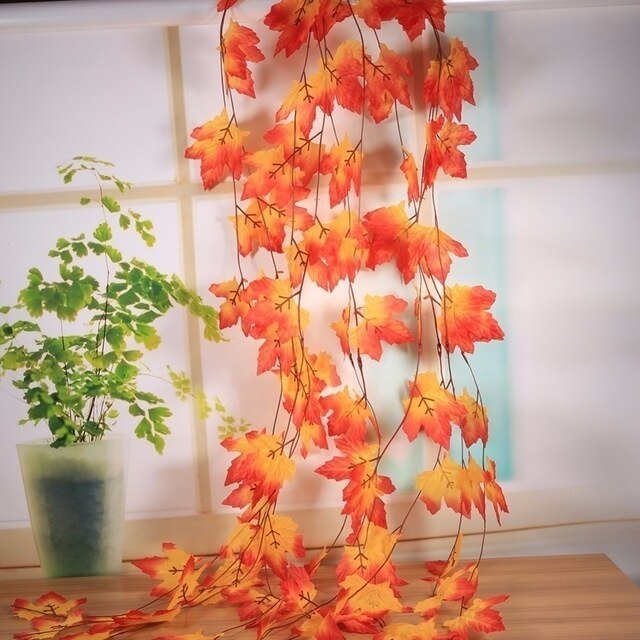 1X Great Artificial Fall Maple Leaf Garland Silk Vine Wedding Garden Decor