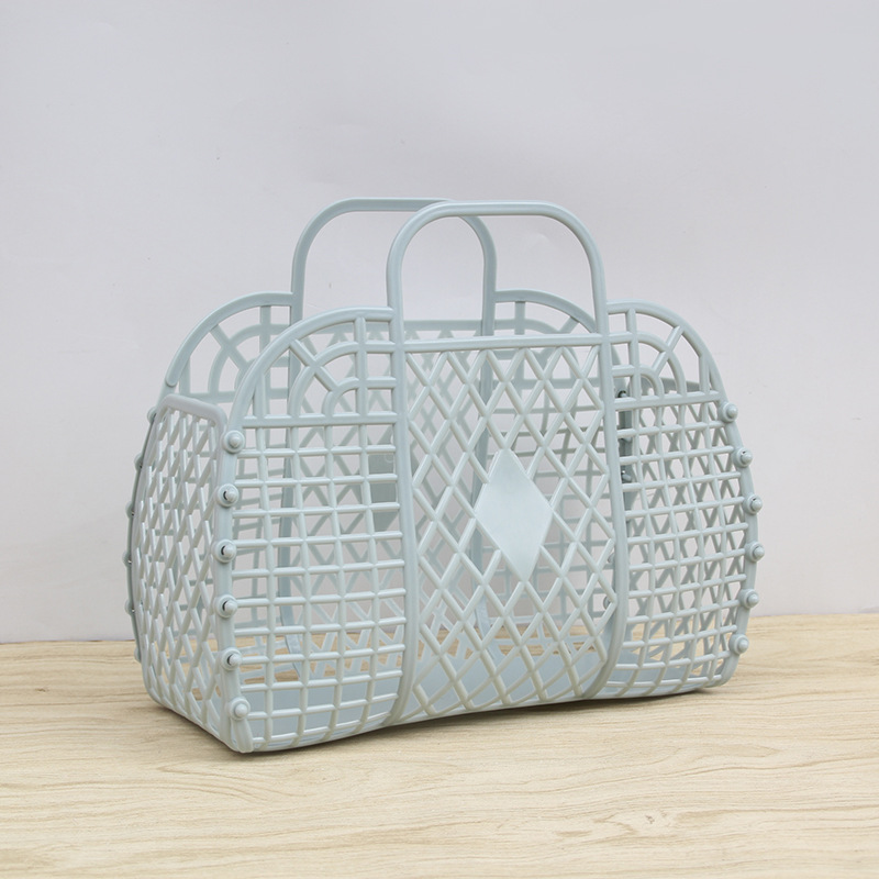 Bolsa de cesta de almacenamiento de plástico plegable, organizador de cosméticos de viaje abierto con de asas dobles, bolsa de playa para lavar a mano fácil de limpiar: Rojo