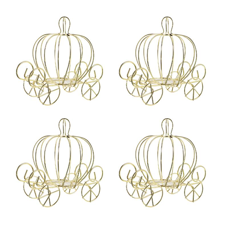 4Pcs Pompoen Vervoer Decor Candy Houder Pompoen Winkelwagen Metal Candy Box: Default Title