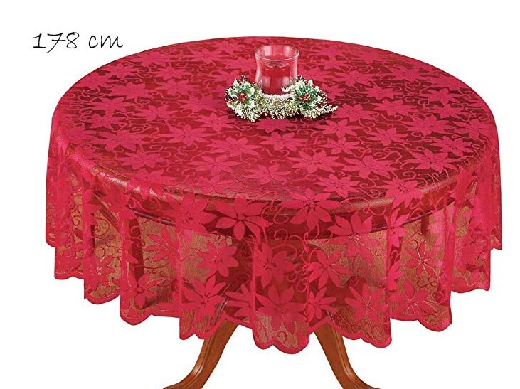Største leverandør rød blonder rundt bord klud dække blomster duge til bryllupsfest hjem indretning: Rød 178 cm