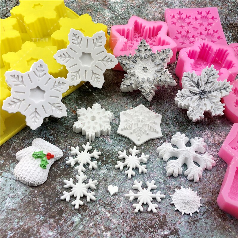 Kerst Handschoenen Sneeuwvlok Siliconen Fondant Zeep 3D Cakevorm Cupcake Ijs Mousse Jelly Chocolade Bakken Decoratie Tool