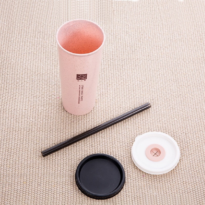 1PC Einfache Weizen Stroh Tasse Mit Deckel Tasse Schüler Tragbare Tote Reise Tasse Kunststoff Trinkwasser Tasse Kaffee Flasche für freundlicher Rohr
