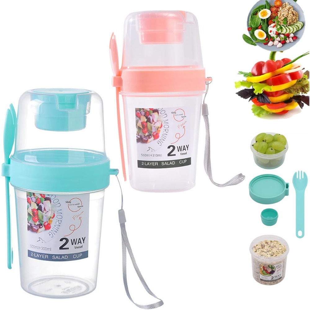 Draag ontbijtbekers, saladebekers, yoghurtgranen, havermout snacks, parfaitcontainers en saladedressinghouders met vorken!