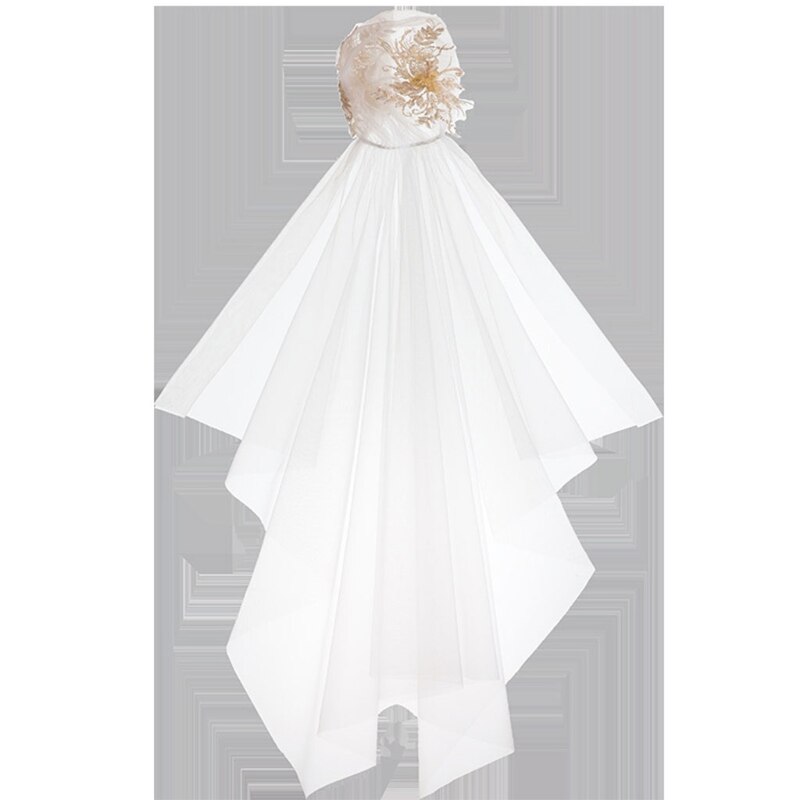 Women Lace Edge Short Wedding Veil Cathedral Ivory Bridal Headdress Bride Marriage Accessories