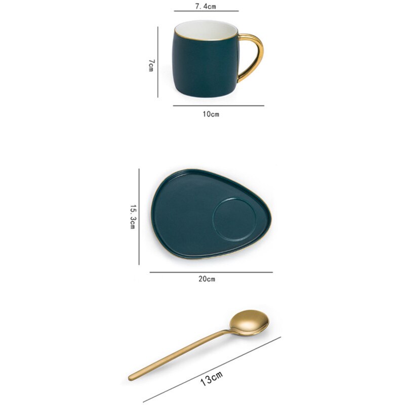 Japanese Style Ceramic Water Cup with Plate and Spoon Phnom Penh Coffee Mug Snack Dish Set Simple Afternoon Tea Cup