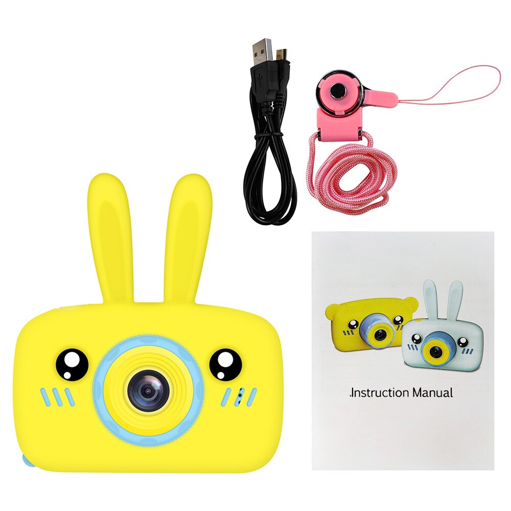 Kinderen Camera Cartoon Konijn 2 "1080P Hd Video Recorder Focus Ingebouwde Stickers & Spiegel 32G geheugenkaart Kids Digitale Camera 'S: YELLOW