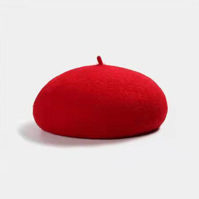 Cappelli da donna eleganti berretto da donna cachemire peloso morbido artista francese berretti berretto inverno donna elegante cappello da pittore di lana solido: Rosso