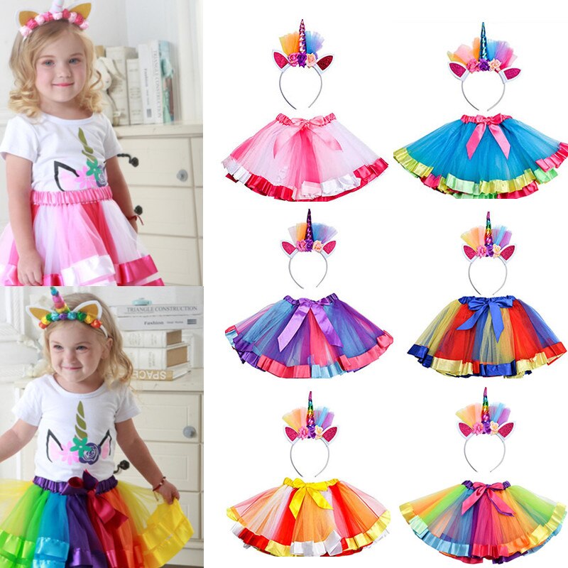 Jupe arc-en-ciel pour filles de 2 à 8 ans, jupes de fête colorées, en Tulle pelucheux multicolore pour enfants