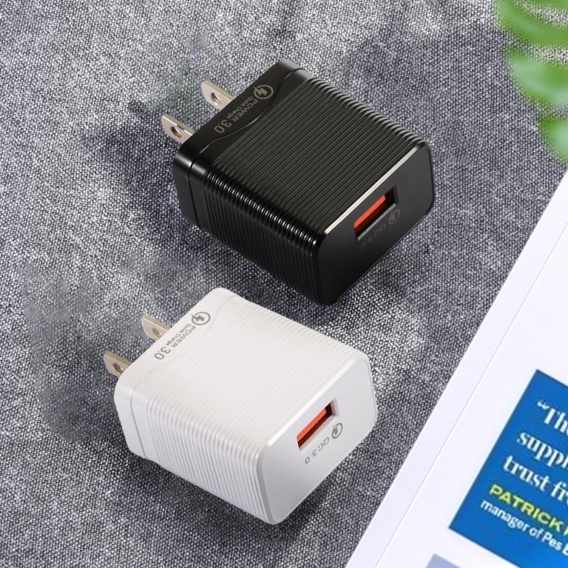 QC3.0 3A Fast Charge Single USB Mobile Phone Charger Travel Charger Smart Phone Tablet Charging Head Black White TSLM1