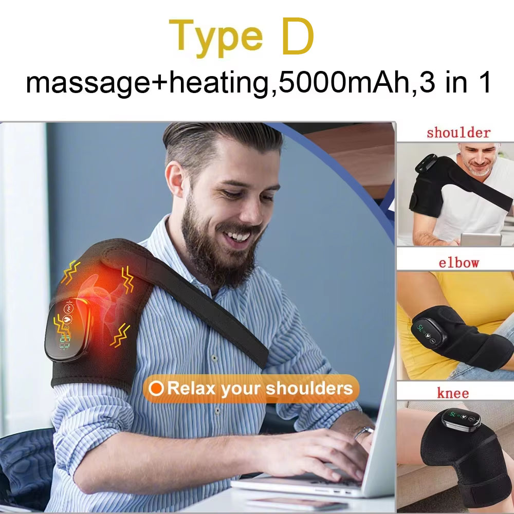 Aquecimento elétrico ombro massageador vibração ombro joelheira 2 em 1 massagem blets mais quente aquecido almofadas de relaxamento muscular: Marrom