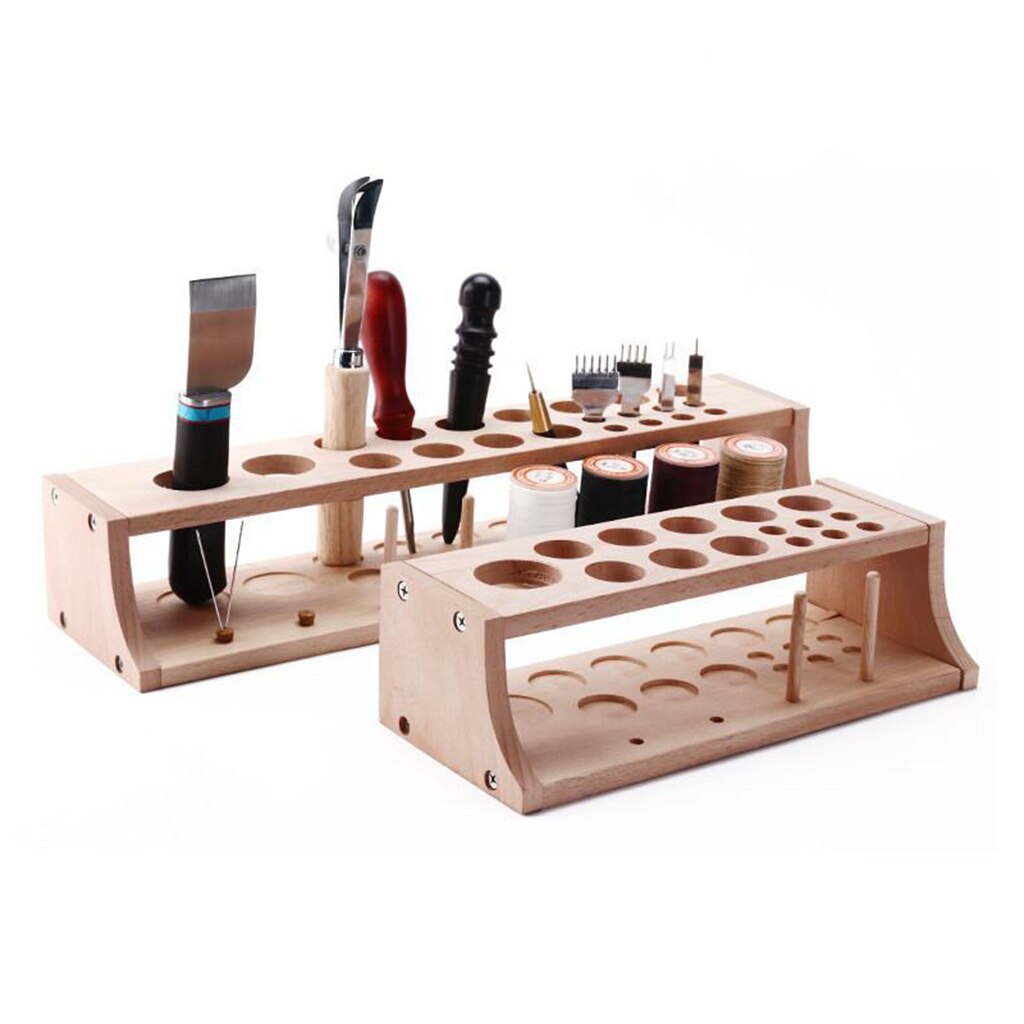Wooden Leathercraft Tools Stand Holder Leather Punch Stamping Tool Box for Brush