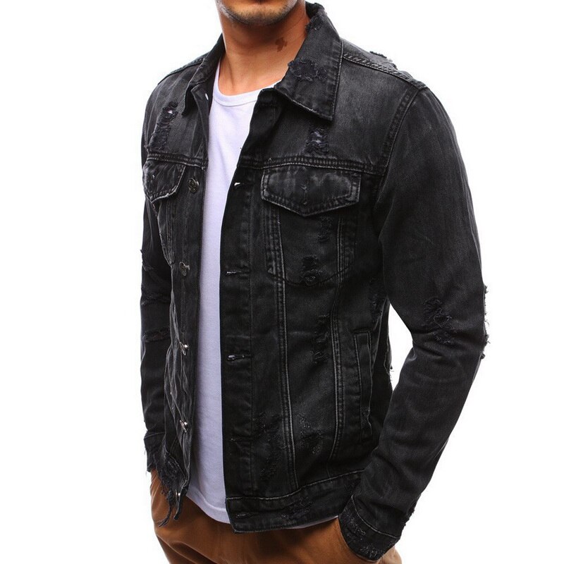 Nueva chaqueta vaquera Vintage para hombre, abrigo liso con vaqueros informales para hombre, ropa de con soporte, chaqueta Bomber negra azul, soporte para hombre