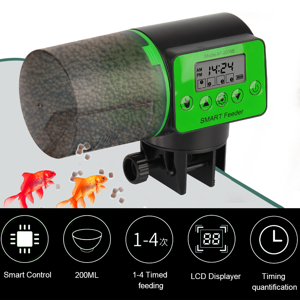 Timer Feeder Digital Fish Tank Adjustable Automatic Fish Feeder Aquarium LCD Display 2 in 1 Manual and Smart 200ML