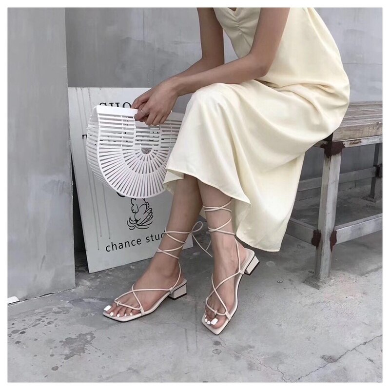 Women Sandals Low Heel Lace Up sandal Back Strap Summer Shoes Gladiator Casual Sandal Narrow Band