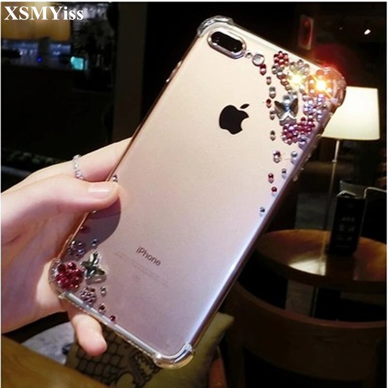 For iPhone 11 12 mini Pro MAX XS Max X 8 7 6 6S Plus Case Luxury Bling Rhinestone Diamond Crystal Transparent Cover Case