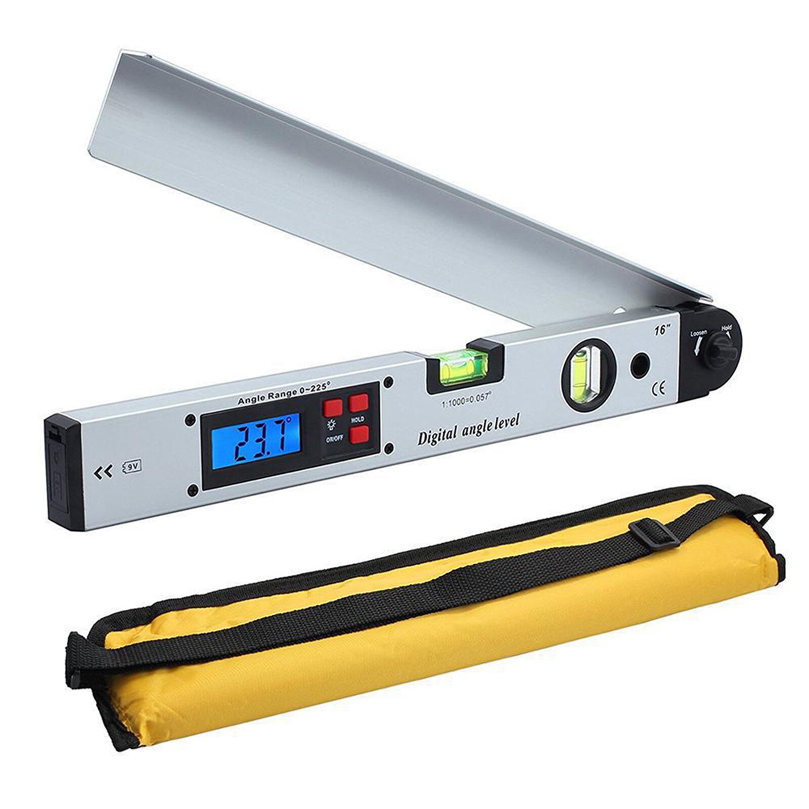 Goniómetro Digital para carpintería, regla de ángulo de pantalla de 225 grados, transportador de construcción, aleación de aluminio,