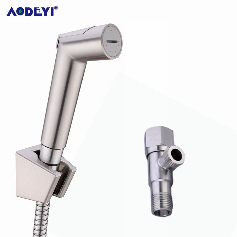 Toilet badeværelse håndholdt bidet spray ble bruser sprøjtesæt flow abs kontrol bærbar shattaf jet douche kit sort/krom: Børstet med ventil