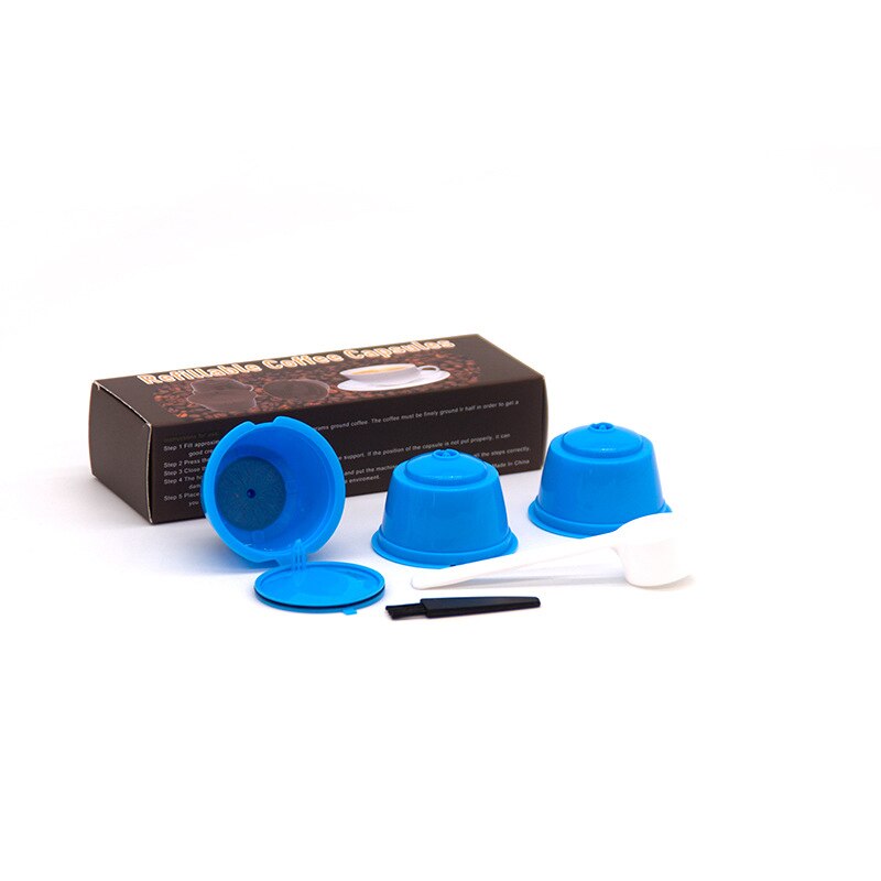 3 Pcs Herbruikbare Koffie Capsule Filter Cup Voor Nescafe Dolce Gusto Hervulbare Caps Lepel Borstel Filter Manden Pod Zachte Smaak zoete: sky blue