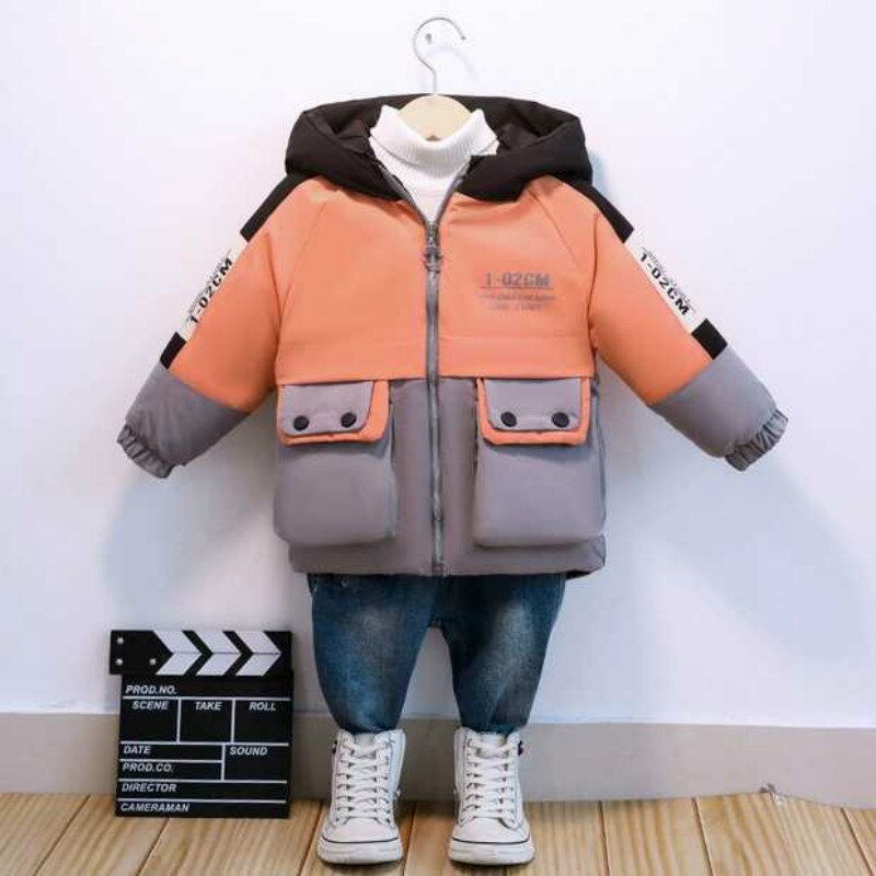 Jongens Winterjas Warme Jas Kleding Dikke Parka Kinderen Winter Jassen Kids Brief Afdrukken Bovenkleding Voor 2-8years: orange / 90