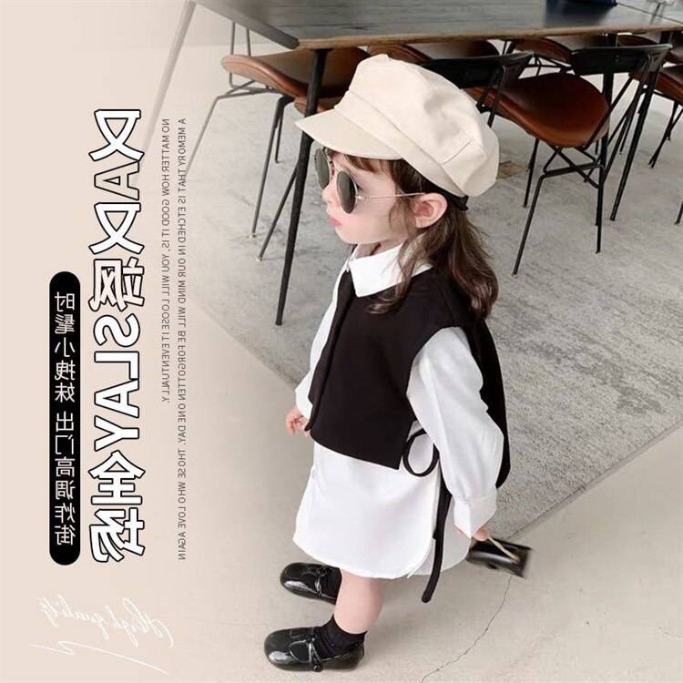 autumn vest shirt 2-piece Korean children's suit girls clothing set