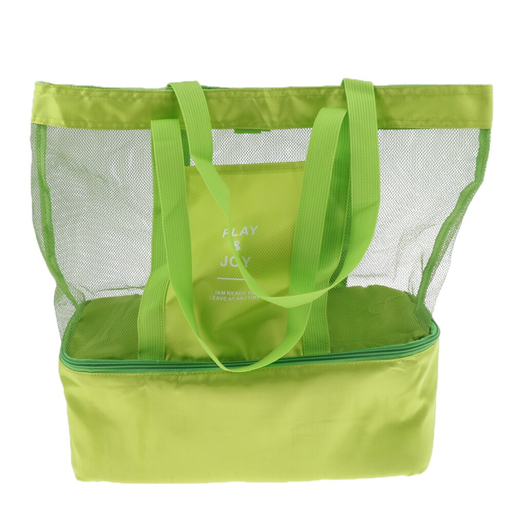 Portable 2 Compartments Insulated Cooler Bag Mesh Tote Picnic Beach Pool Parks BBQ Camping Travel