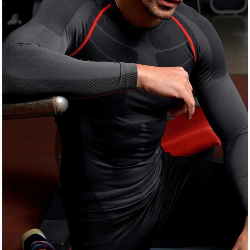 N mænd komprimering underlag langærmet sportsudstyr skjorter fitness gym toppe m-xl
