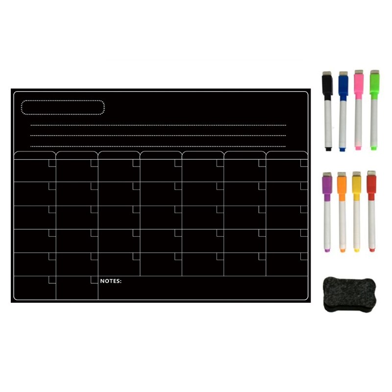 Magnetic Refrigerator Chalkboard,Weekly Menu, Meal Planner, Grocery Shopping List, Board, for Kitchen Fridge: Black