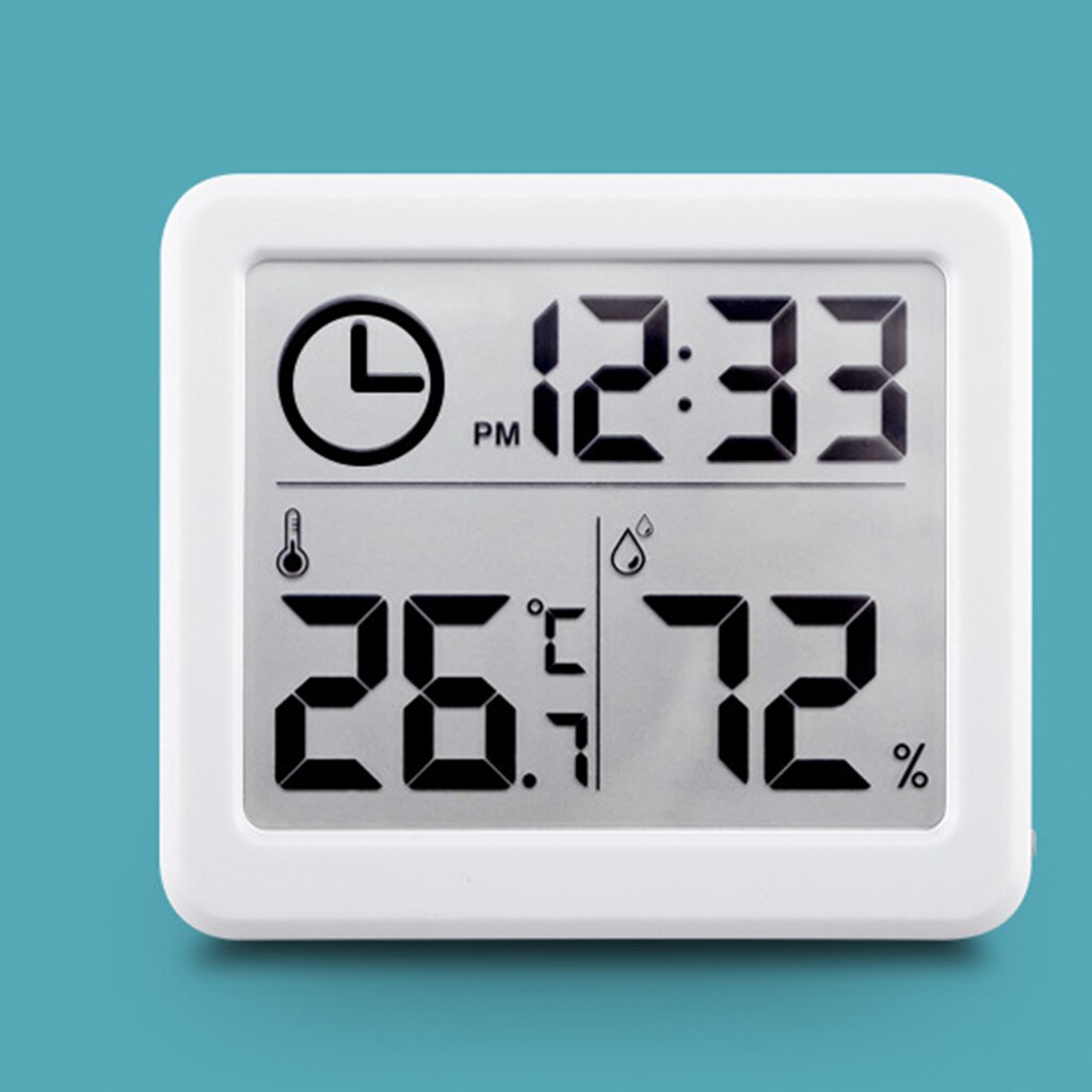 Reloj Digital compacto para interiores, reloj electrónico familiar, medidor de temperatura y humedad: White