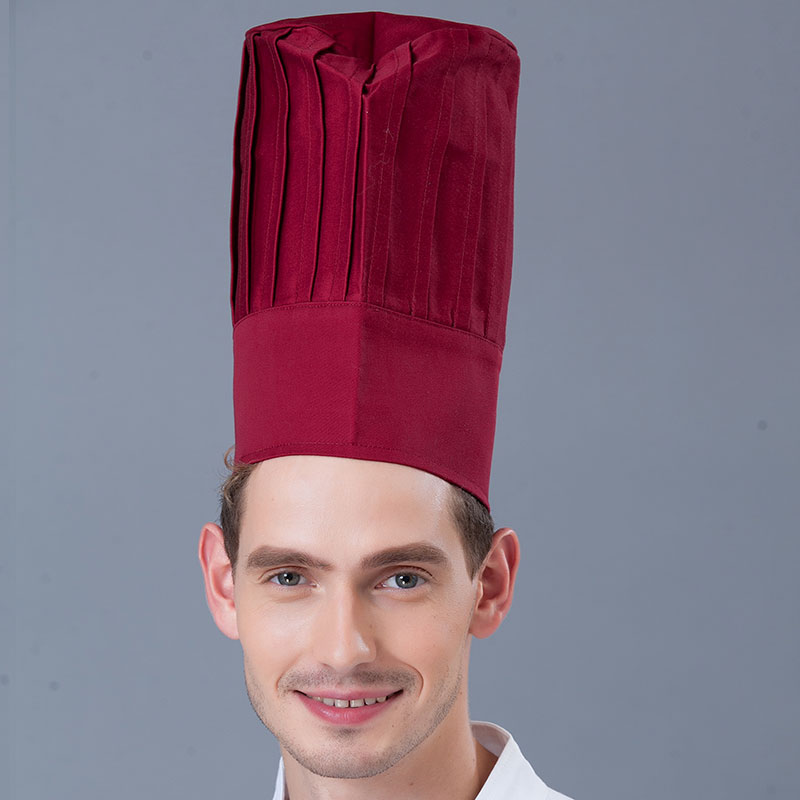 Casquette de cuisine pour hommes et femmes, chapeau de Chef en tissu à carreaux, solide, noir, rouge, blanc: red 30cm