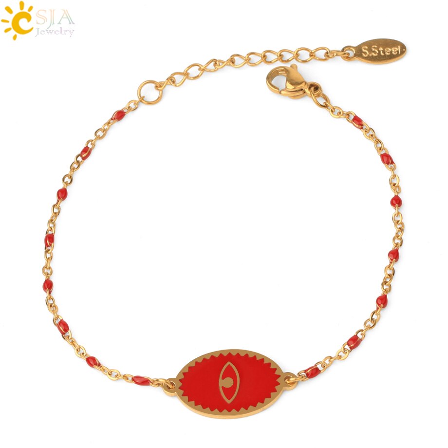 CSJA smalto Evil Eye Charms bracciali bracciale in acciaio inossidabile 2022 bracciale Femme Color oro Link gioielli di moda Pulseras S719: Deep Red