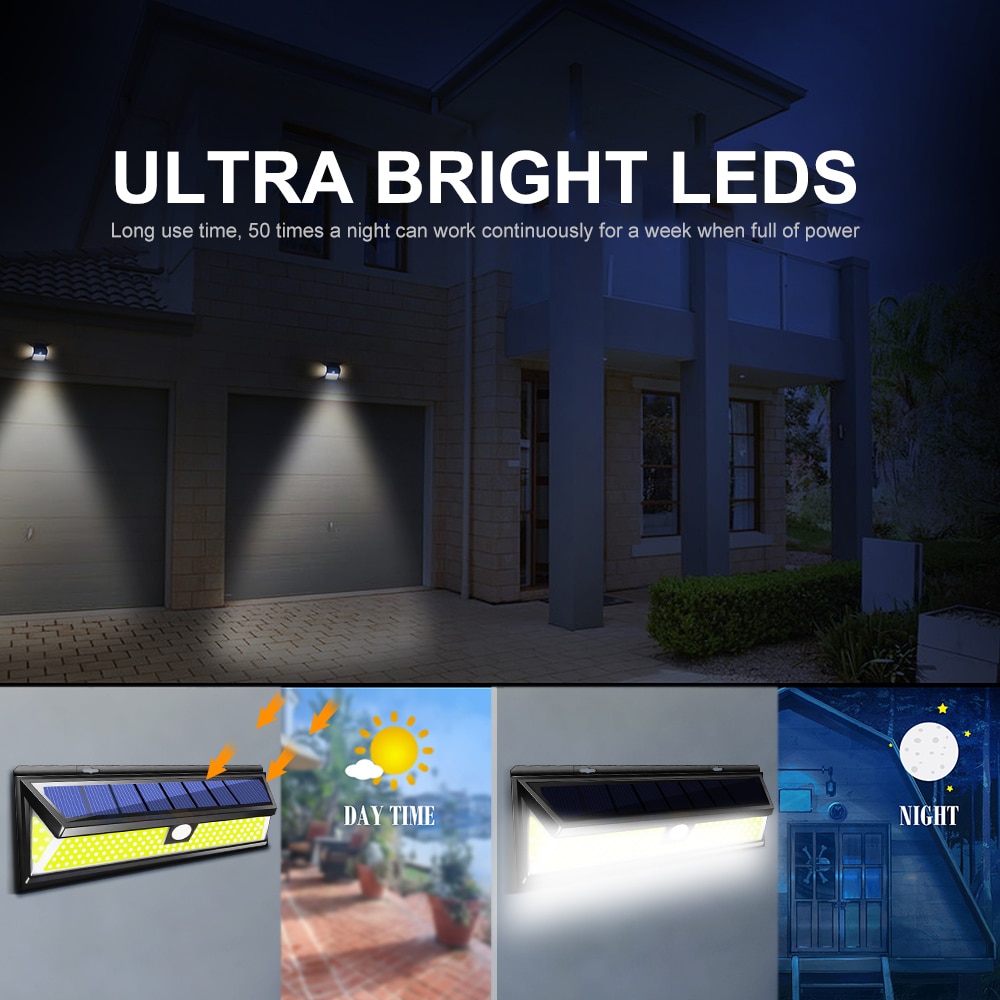 180 LED Solar Power Motion Sensor Light COB 3 Modes Outdoor Garden Yard Waterproof Energy Saving Pathway Solar Wall Lamp