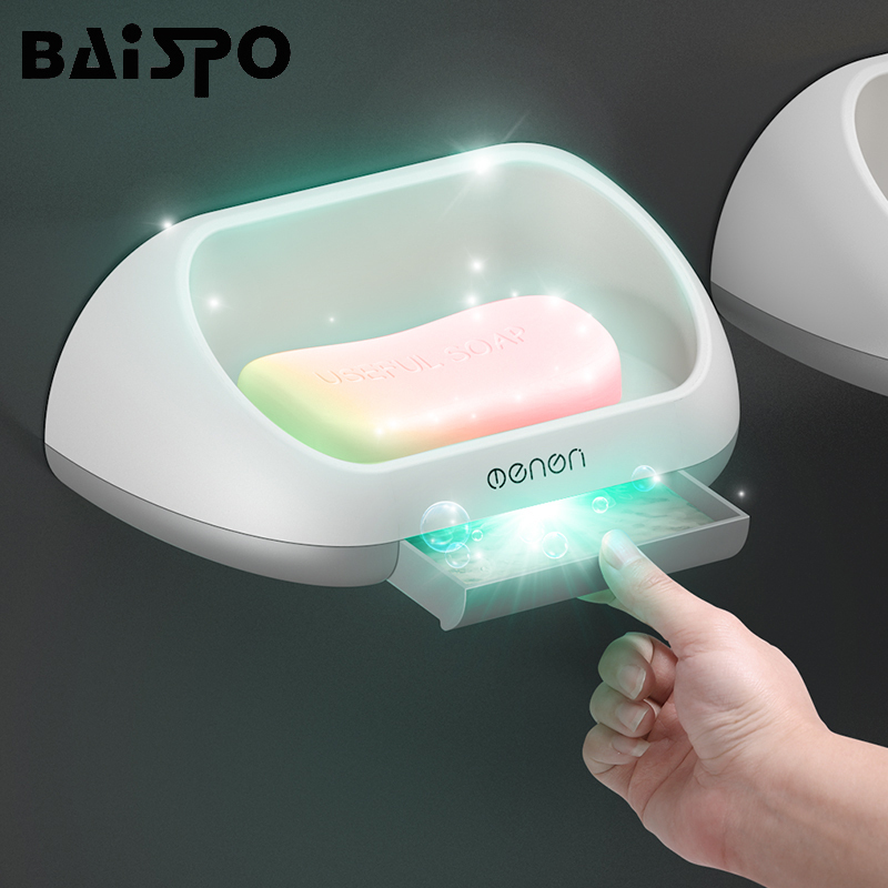 Baispo drainge sæbeholder boks stativ til sæbeskål til badeværelse opbevaring kuffert sæbebakke hjem badeværelse tilbehør sæt