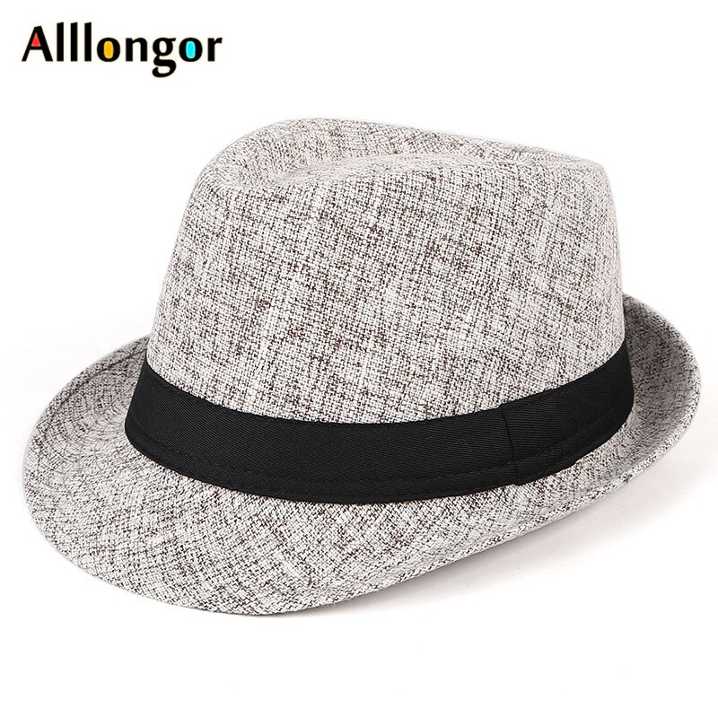 Sombrero Fedora de manga corta para hombre y mujer, gorra de Jazz negra, estilo británico, chapeu, Panamá, otoño: Gris